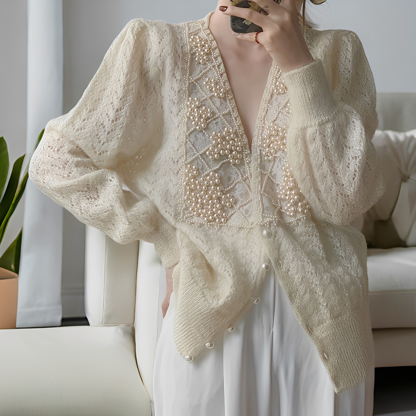 Jolie - Eleganter Strickpullover mit Perlmuttknöpfen