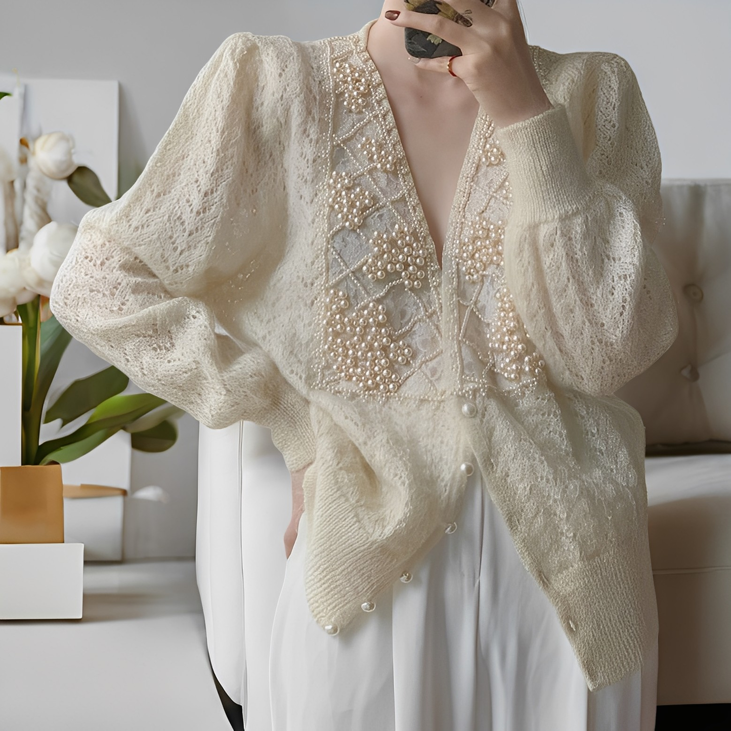 Jolie - Eleganter Strickpullover mit Perlmuttknöpfen