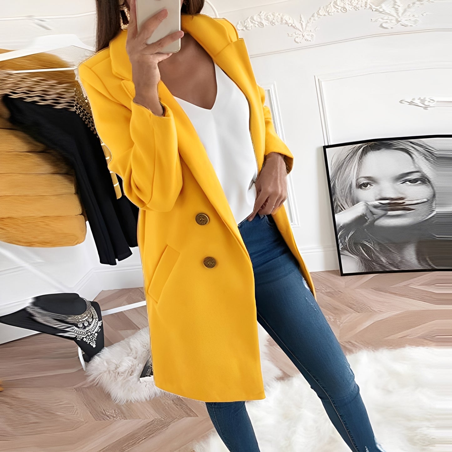 Chantal - Stilvoller langer Wollmantel für Damen