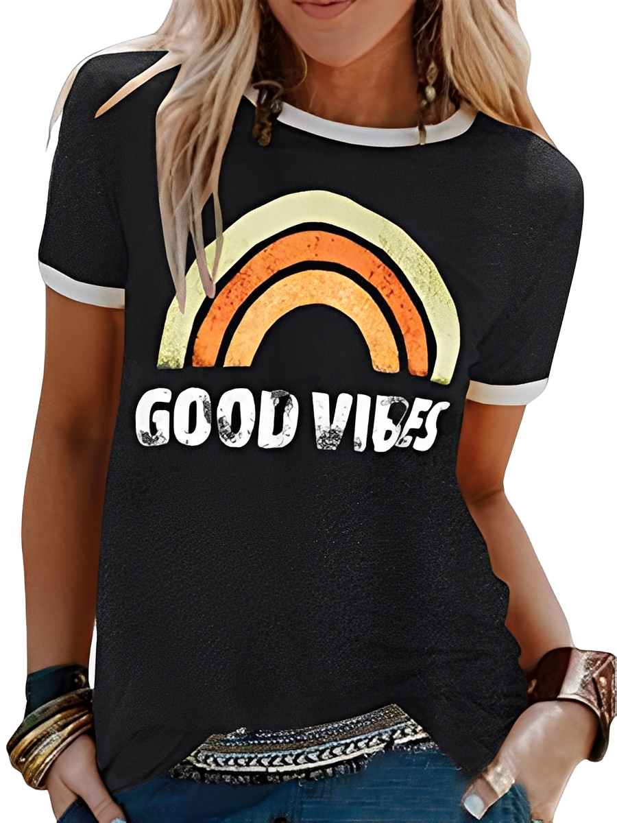 Daria - Einfaches Shirt mit Good Vibes-Aufdruck für Frauen