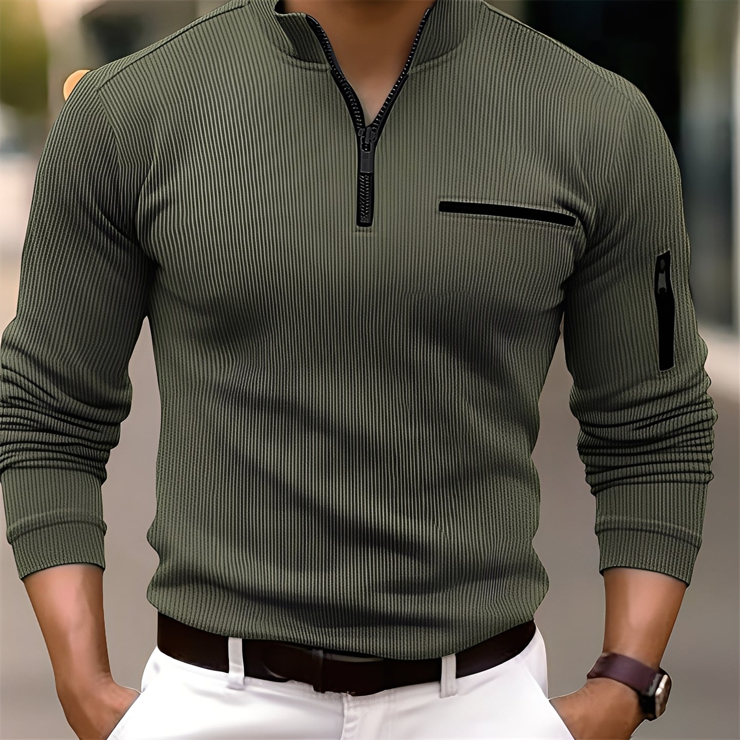 Donovan - Stilvoller gestreifter Pullover mit Taschen für Herren