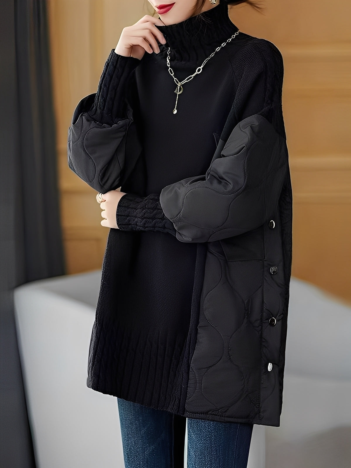 Vonda - Lässiger Rollkragenpullover mit hohem Kragen für Damen