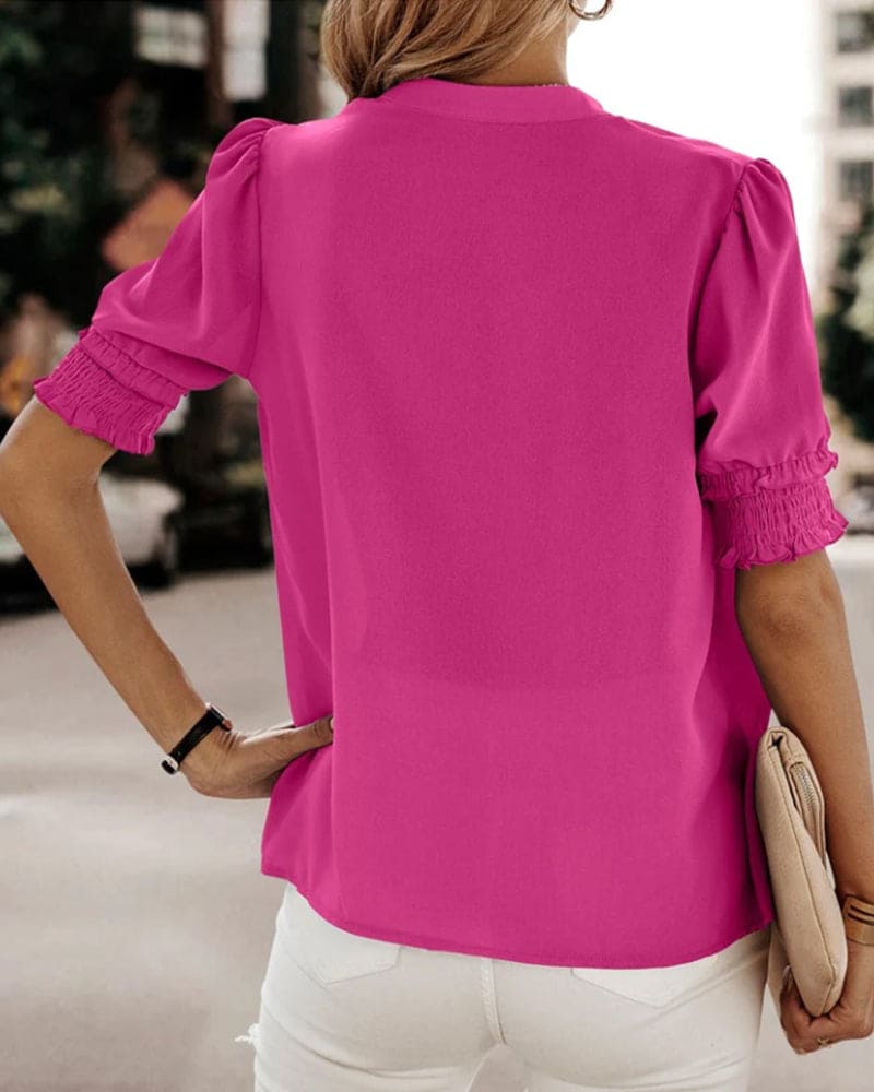 Sophia – V-Ausschnitt-Bluse mit Kurzen Ärmeln