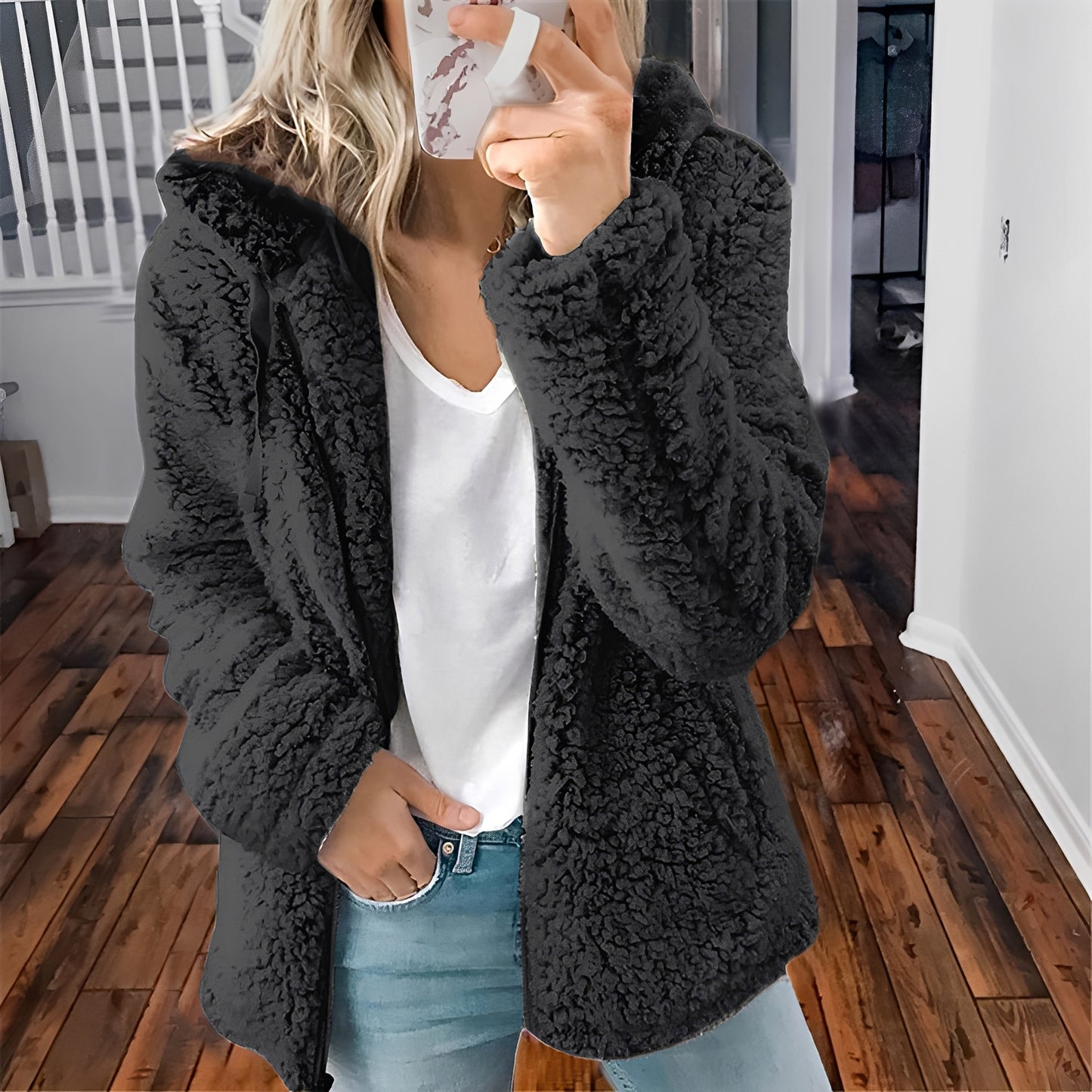Blaire - Lässige Teddyfell-Kapuzenjacke für Damen