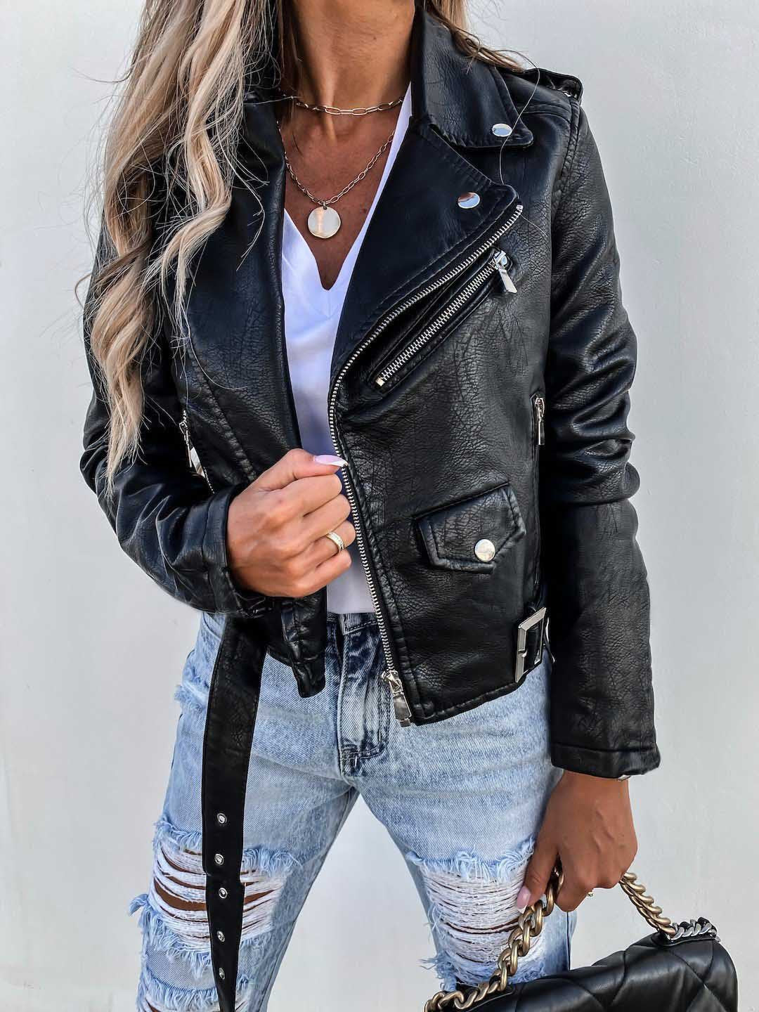 Alivia - Stylish leather jacket with zipper for women