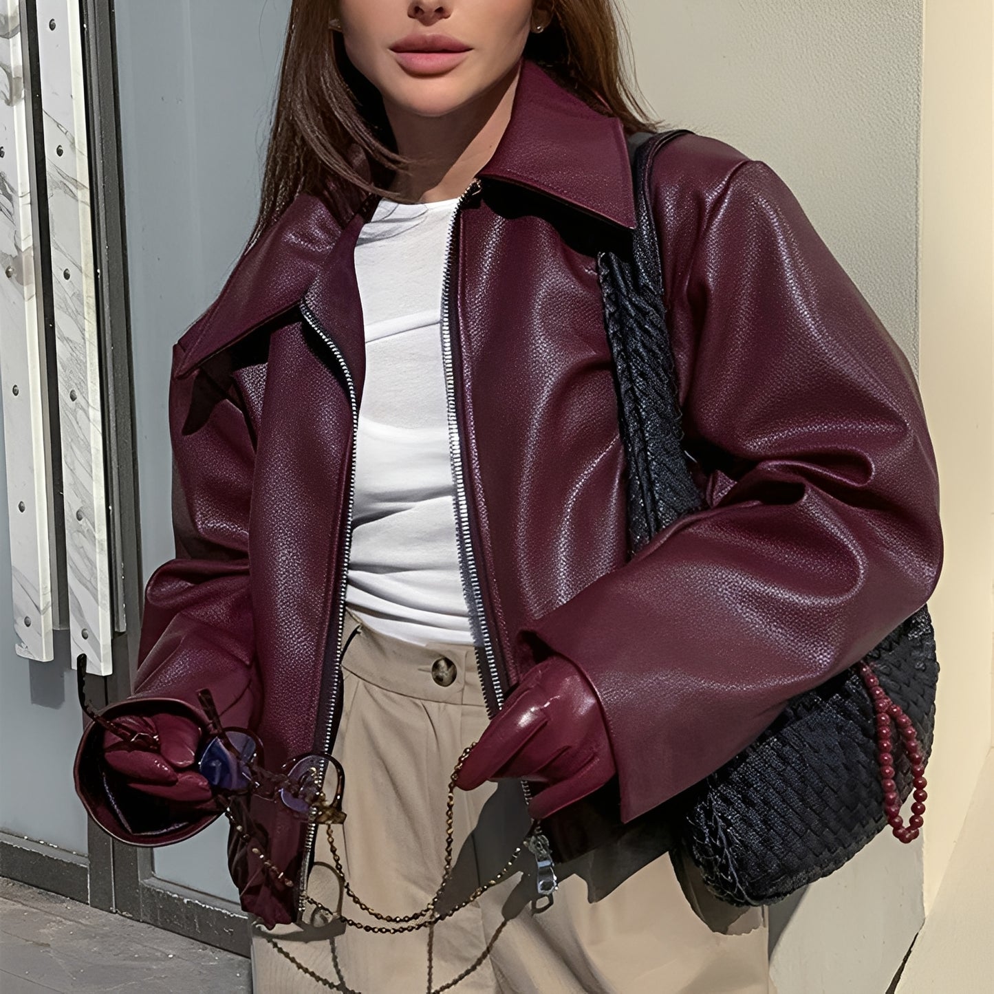 Lesley - Modische Lederjacke mit Reißverschluss für Damen