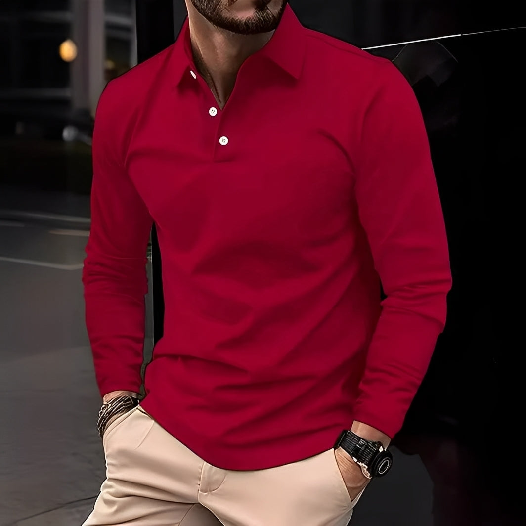 Dudley - Lässiges Langarm-Poloshirt mit Knöpfen für Herren