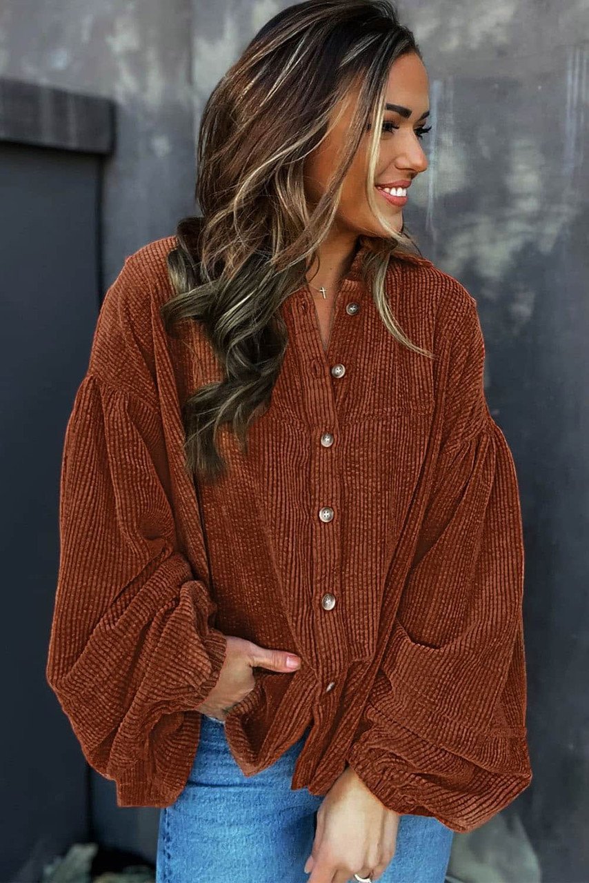 Mai - Kordbluse mit Puffärmeln Damenkleidung