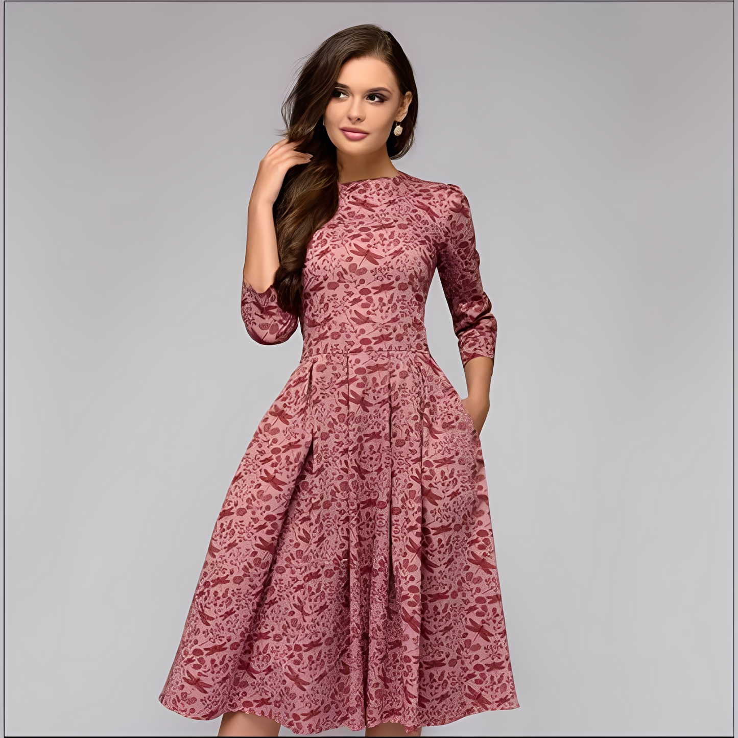 Elisabeth - Stilvolles, langärmeliges Kleid mit Blumenmuster für Damen