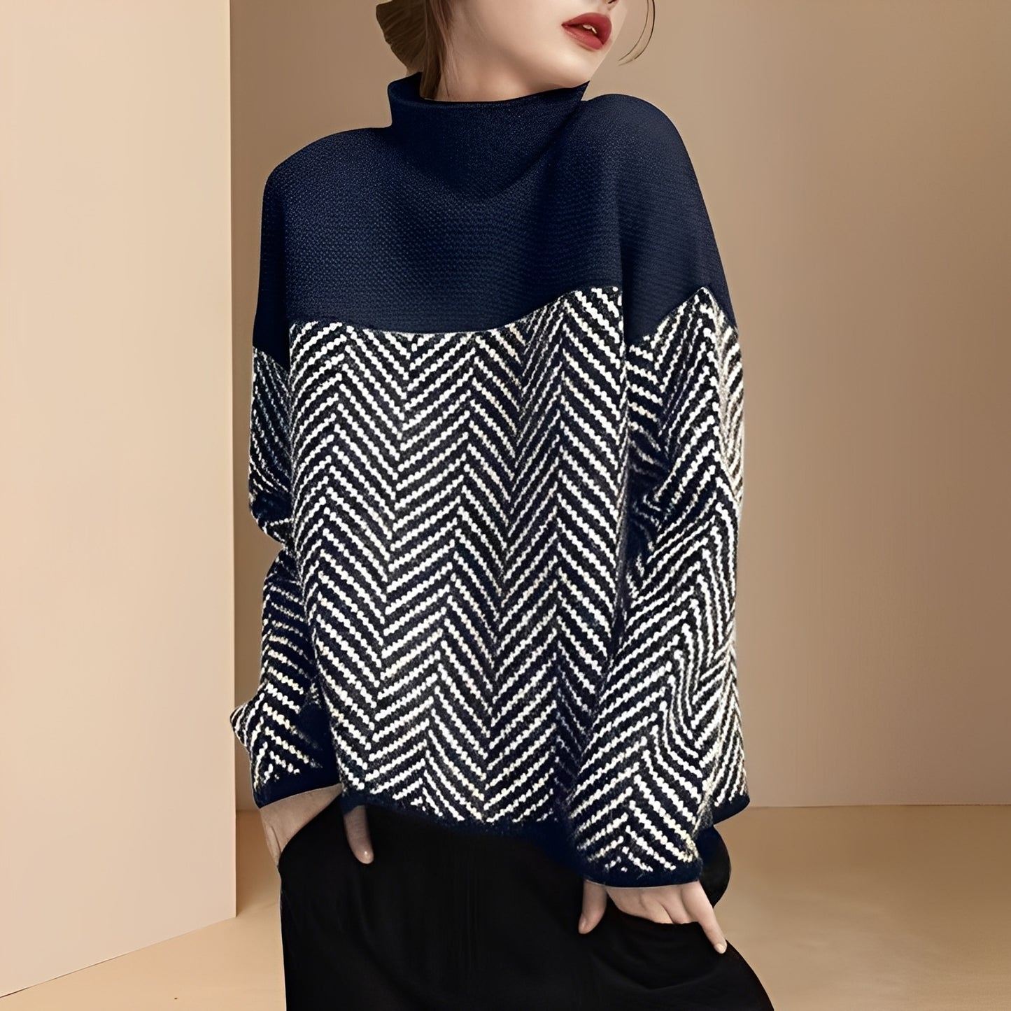 Antonia - Stilvoller Patchwork-Strickpullover für Damen