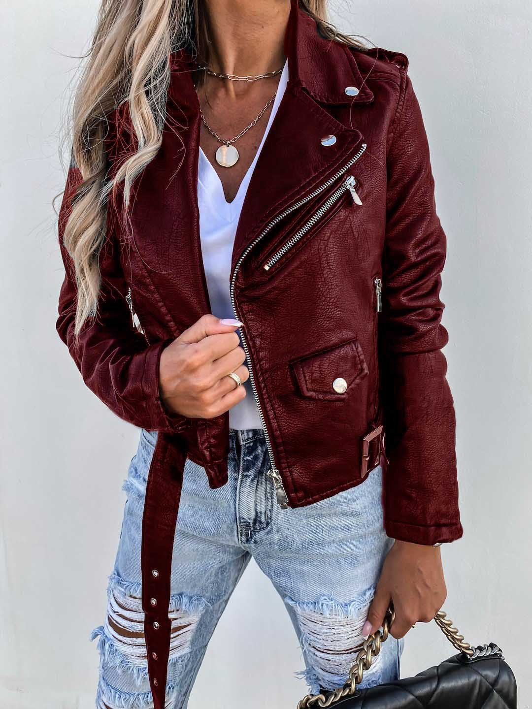 Alivia - Stylish leather jacket with zipper for women