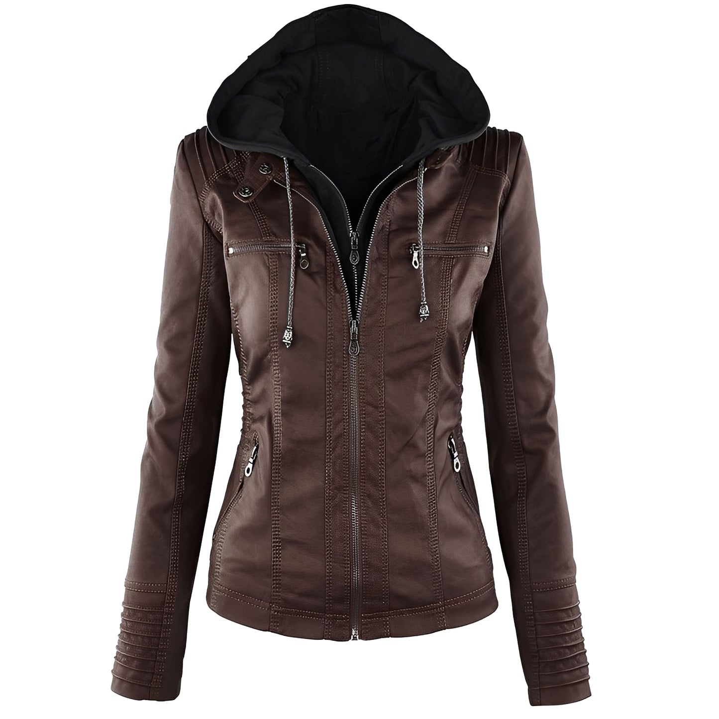 Janene - Lässige, wetterfeste Lederjacke mit Kapuze für Damen