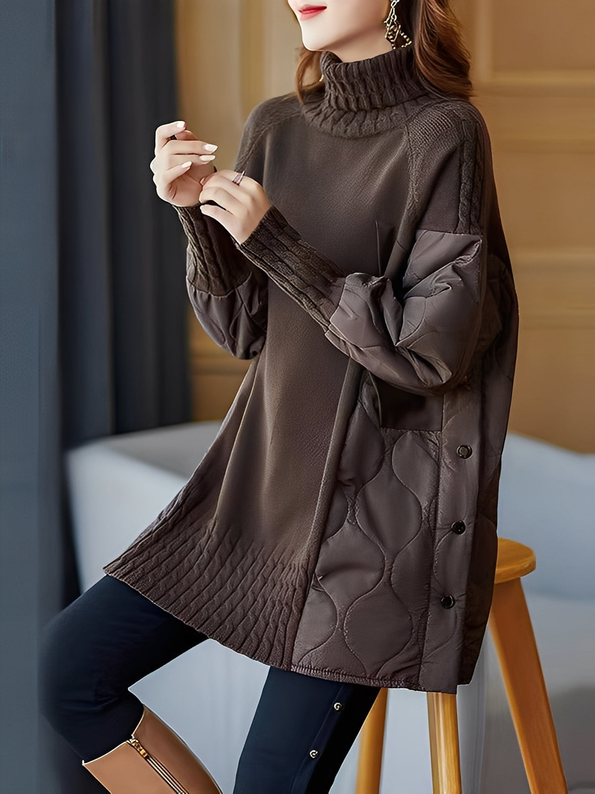 Vonda - Lässiger Rollkragenpullover mit hohem Kragen für Damen