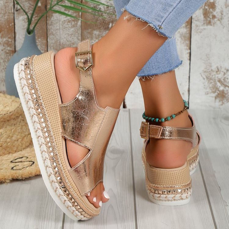 Calista - Orthopädische glänzende Sandalen mit Schnalle für Damen