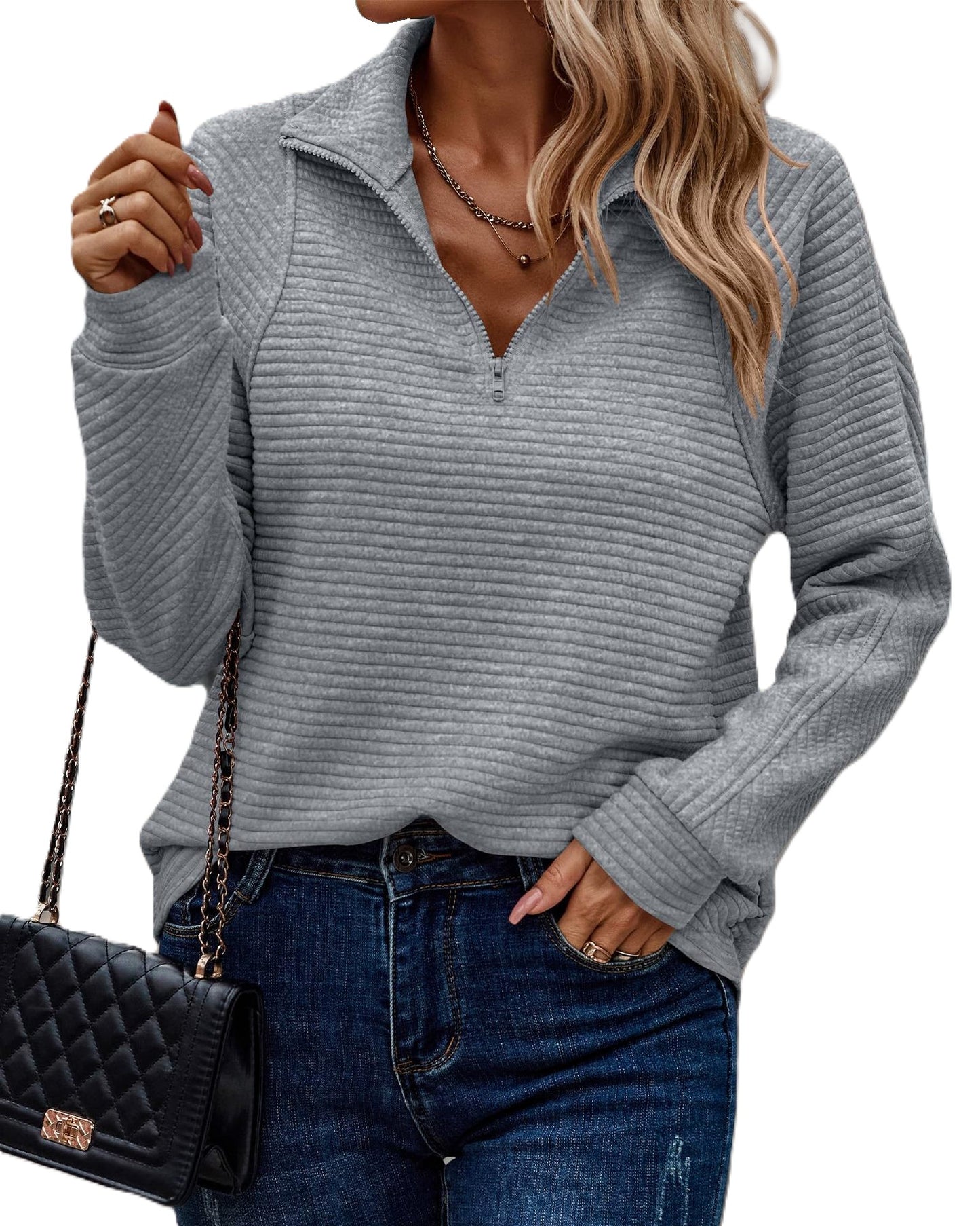 Zinnia - Gerippter Pullover mit Reißverschluss für Damen