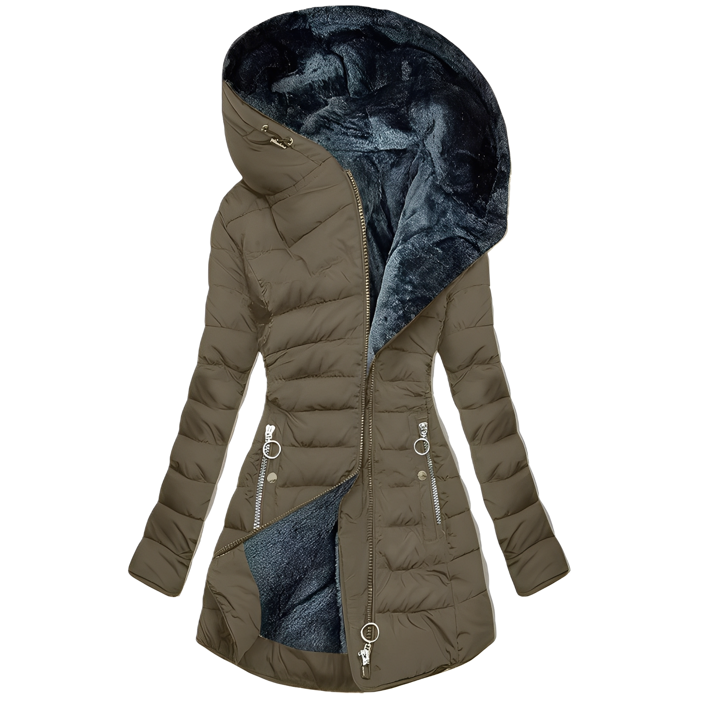 Helena - Warmer Plüschmantel mit Kapuze für Damen