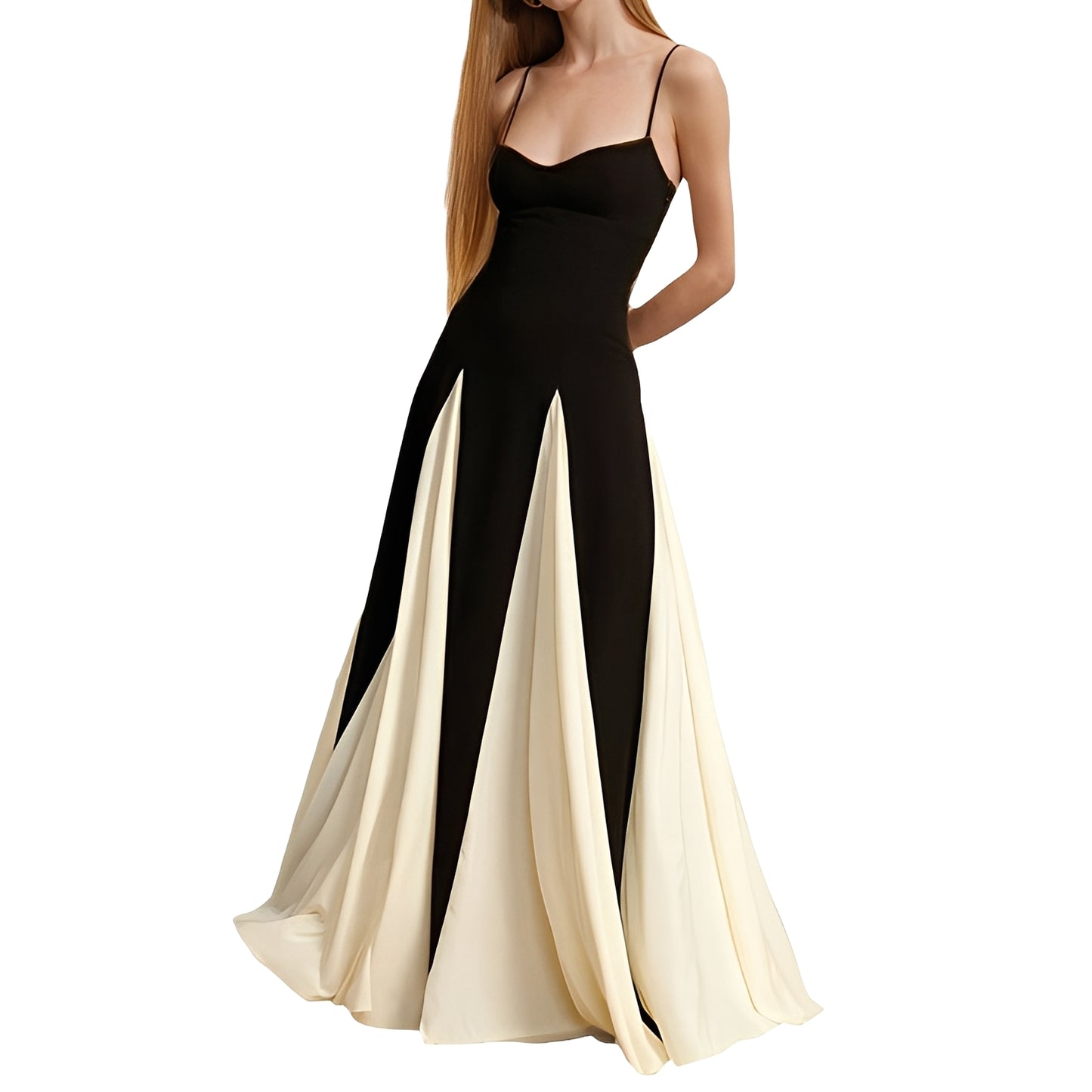 Charisse - Elegantes Kontrastkleid mit großem Saum für Damen