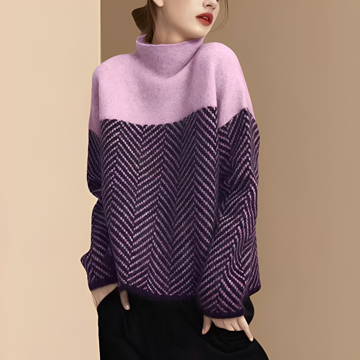 Antonia - Stilvoller Patchwork-Strickpullover für Damen