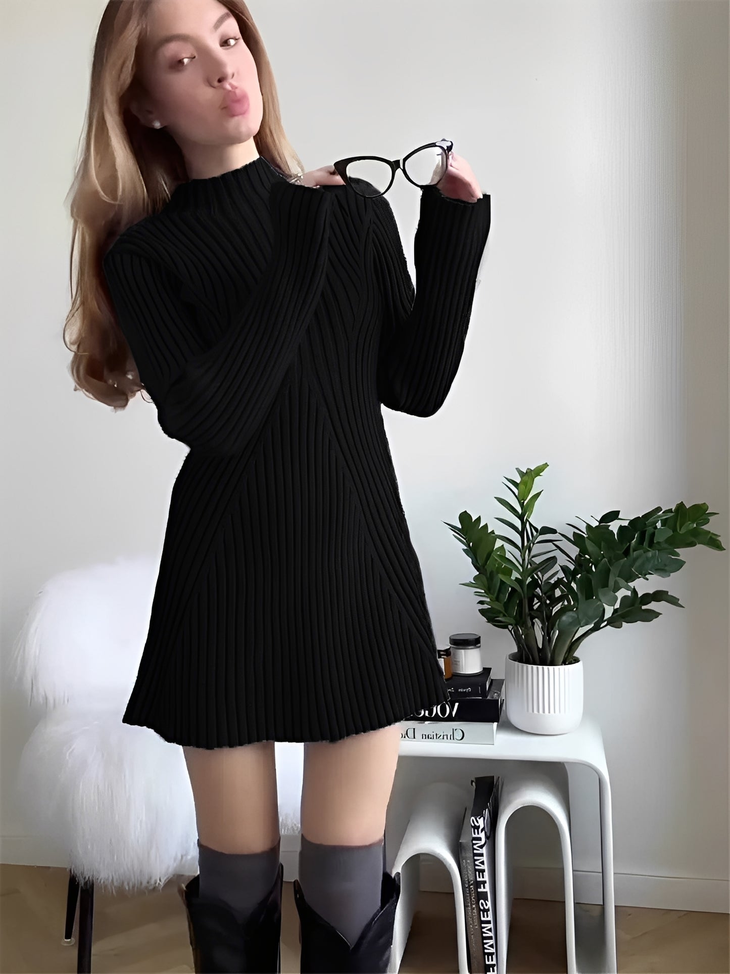 Jazmine - Elegantes langärmeliges Strickkleid für Damen