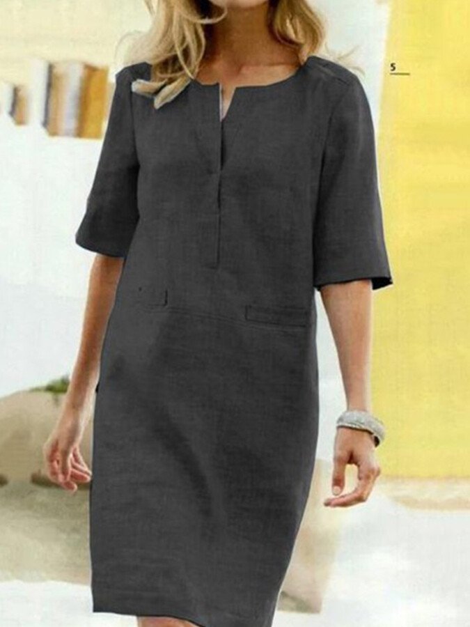 Rieke – Leinen-Shiftkleid mit V-Schlitz