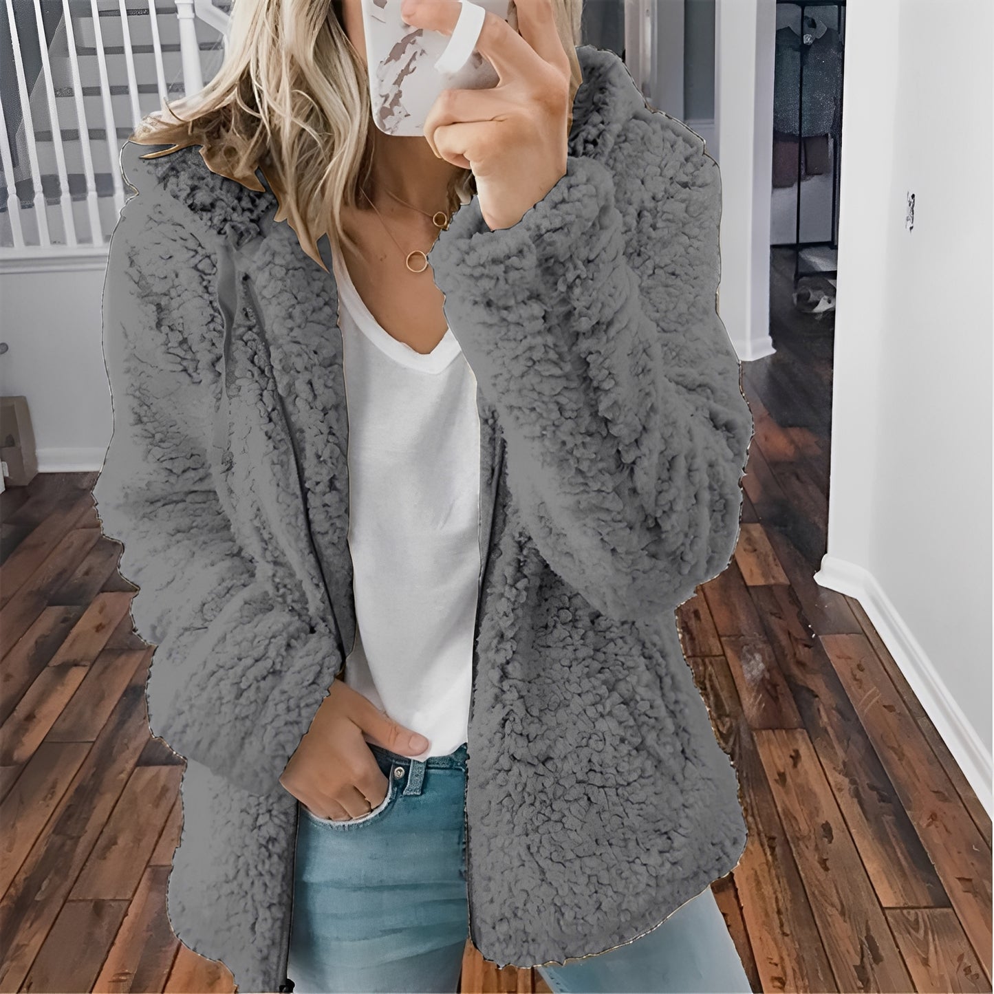 Blaire - Lässige Teddyfell-Kapuzenjacke für Damen
