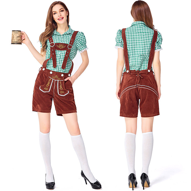 Dahlia - Oktoberfest-Outfit mit karierter Latzhose für Damen