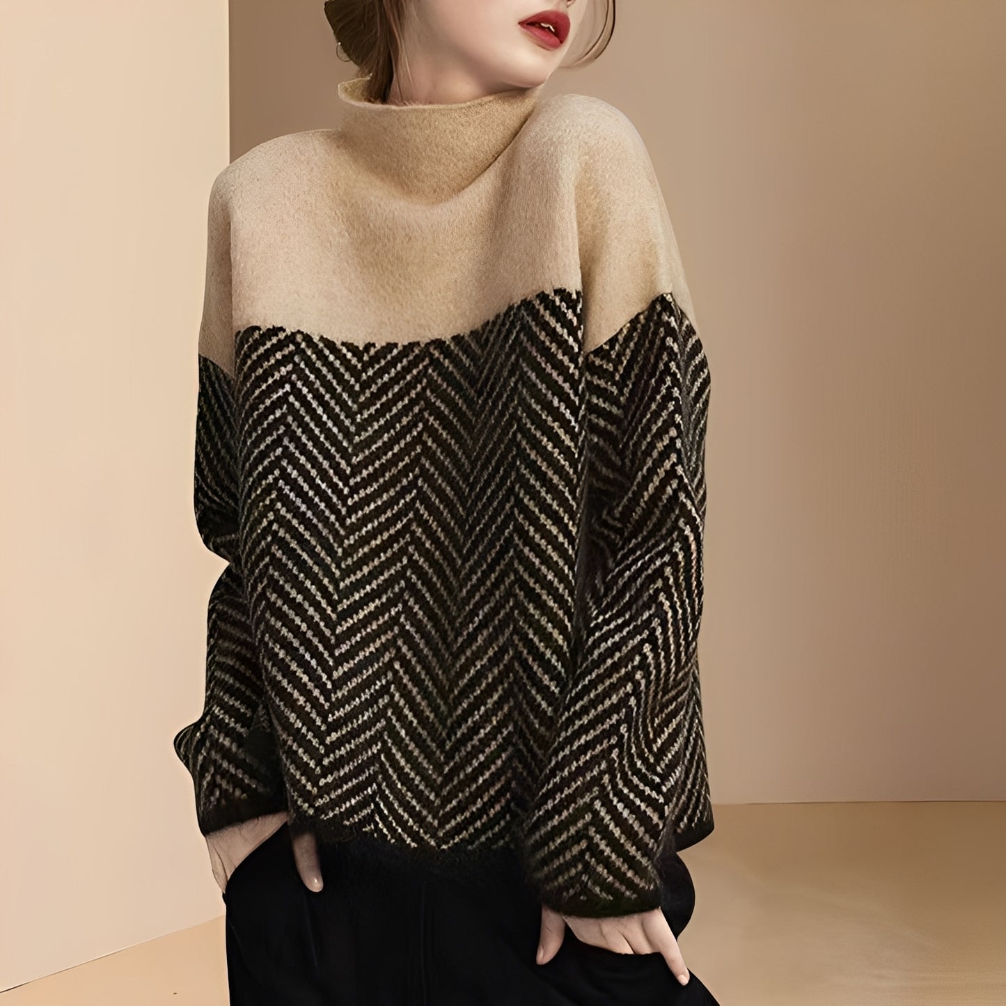 Antonia - Stilvoller Patchwork-Strickpullover für Damen