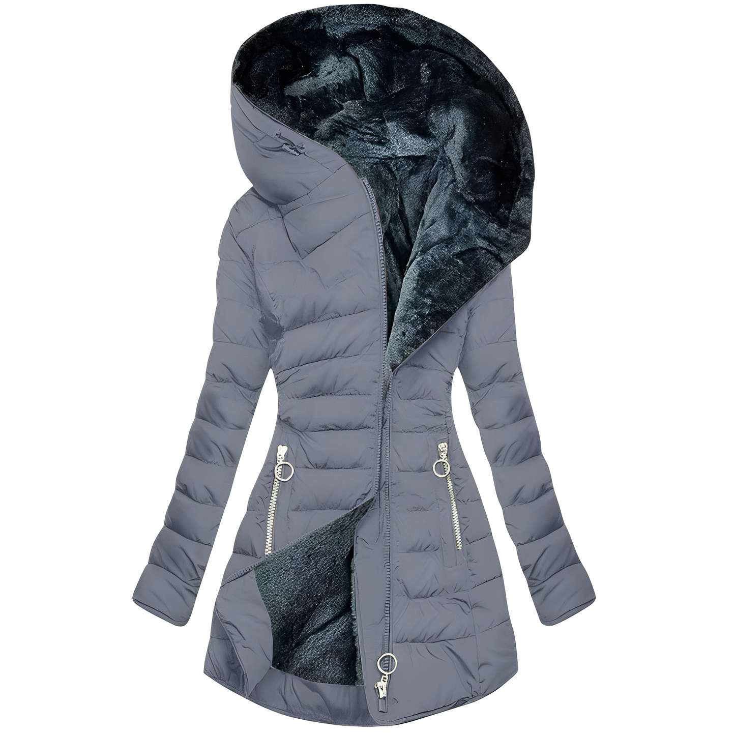 Helena - Warmer Plüschmantel mit Kapuze für Damen