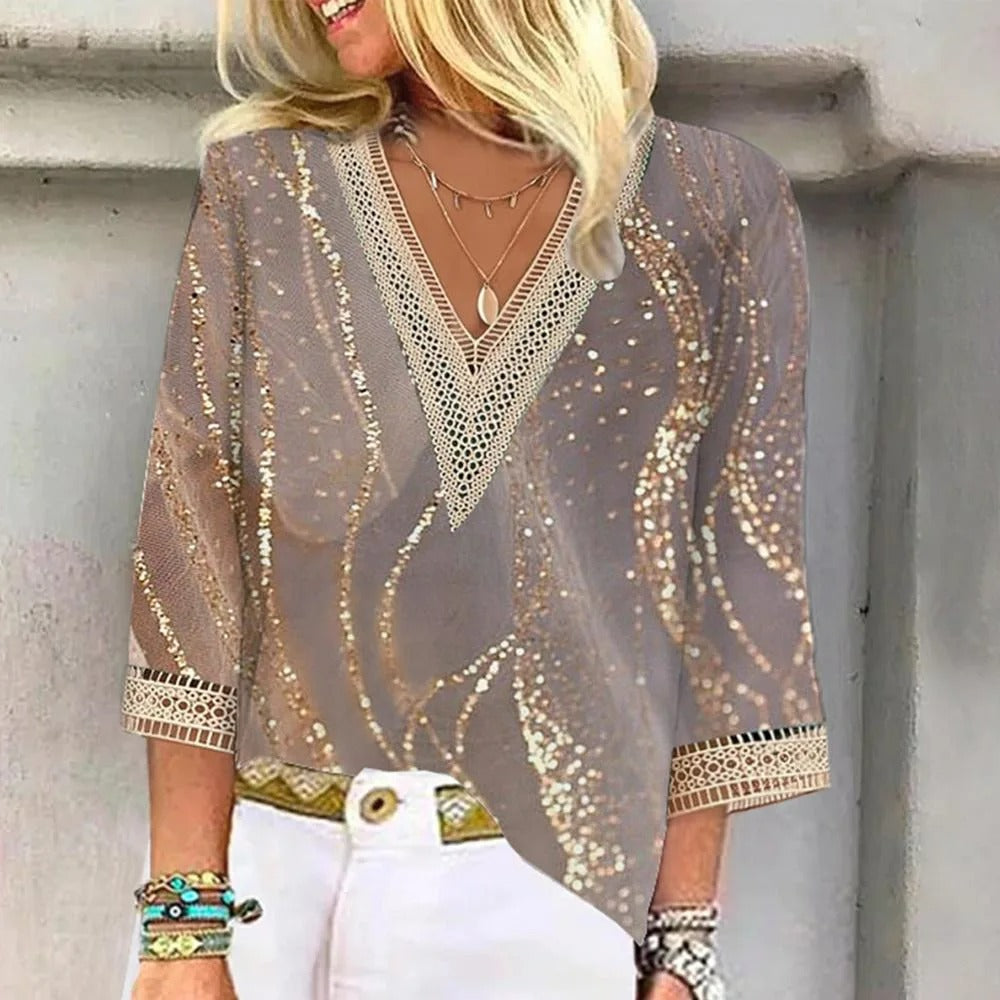 Jette – Bedruckte V-Ausschnitt-Bluse