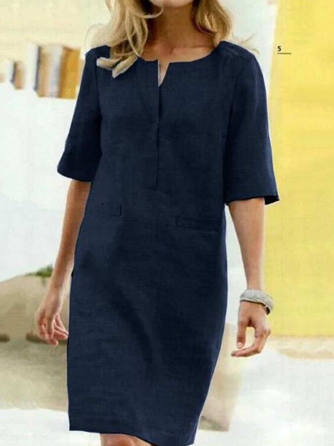 Rieke – Leinen-Shiftkleid mit V-Schlitz