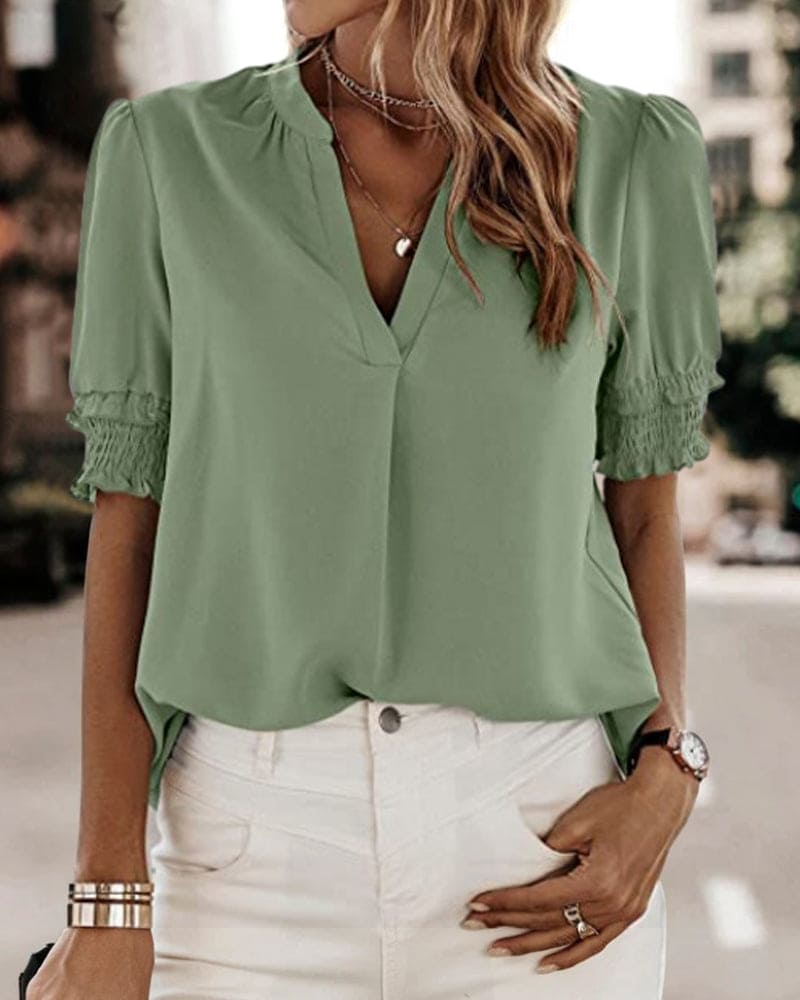 Sophia – V-Ausschnitt-Bluse mit Kurzen Ärmeln