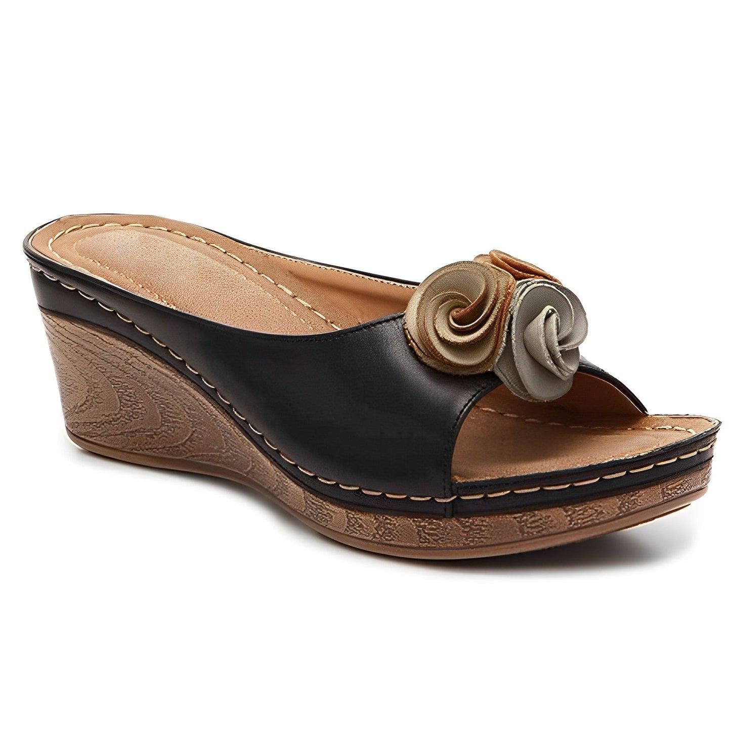 Elora - Damensandalen mit Keilabsatz und Blumenmotiv