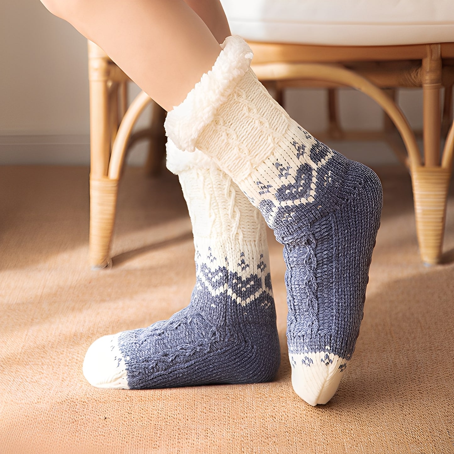 Danika - Stilvolle gestrickte Plüschsocken mit Herzmuster für Damen