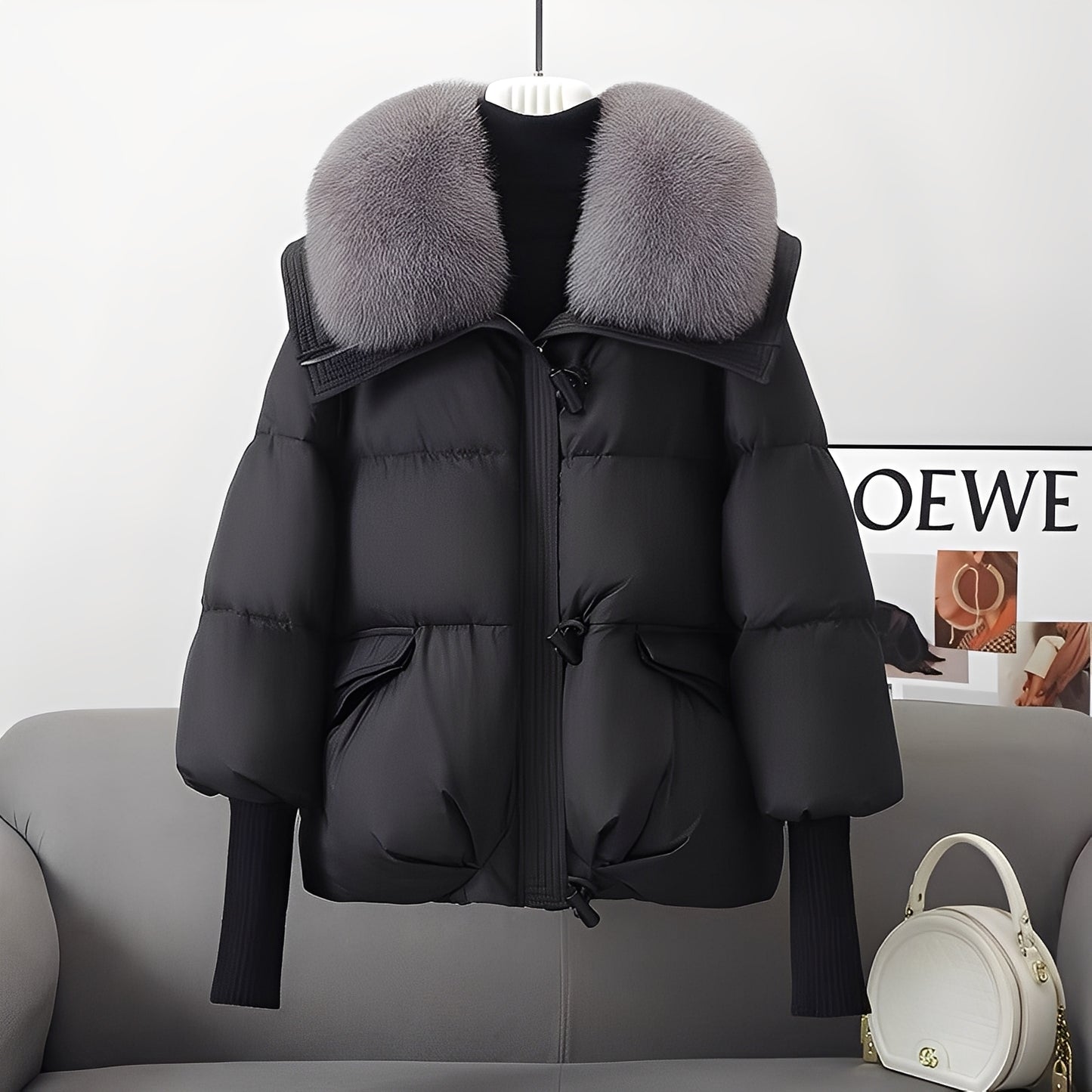 Victoria - elegante Windbreaker-Daunenjacke mit Pelzkragen für Damen