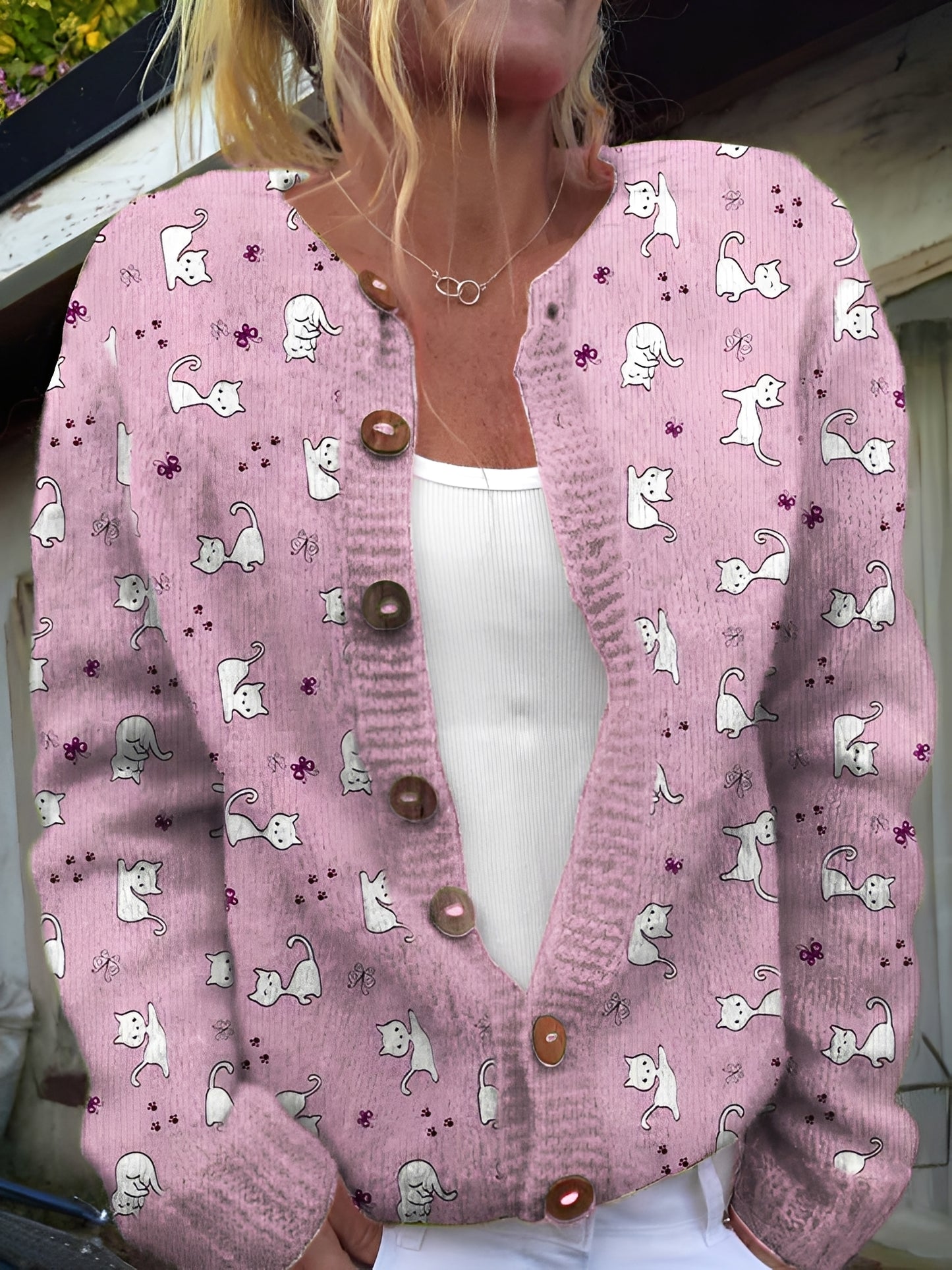 Kandace - Stilvolle Strickjacke mit Blumenmuster für Damen