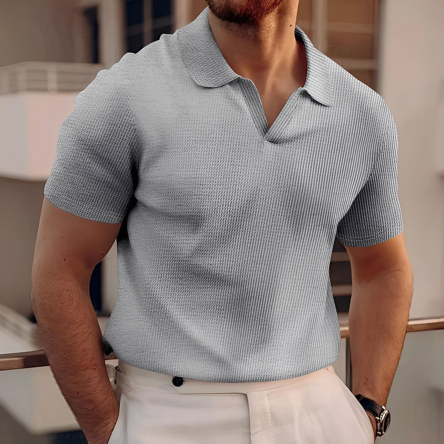Harley - Schlichtes Kurzarm-Waffel-Poloshirt für Herren