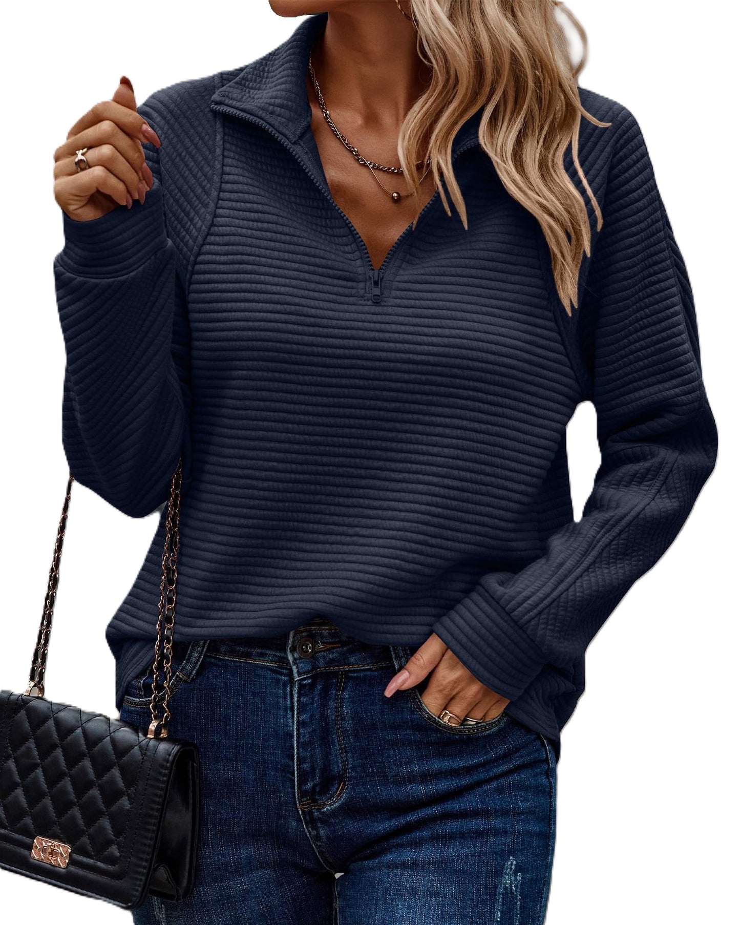 Zinnia - Gerippter Pullover mit Reißverschluss für Damen