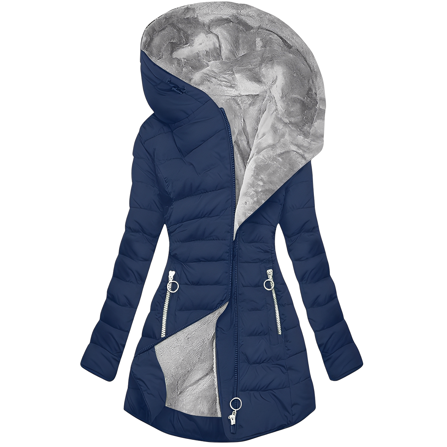 Helena - Warmer Plüschmantel mit Kapuze für Damen