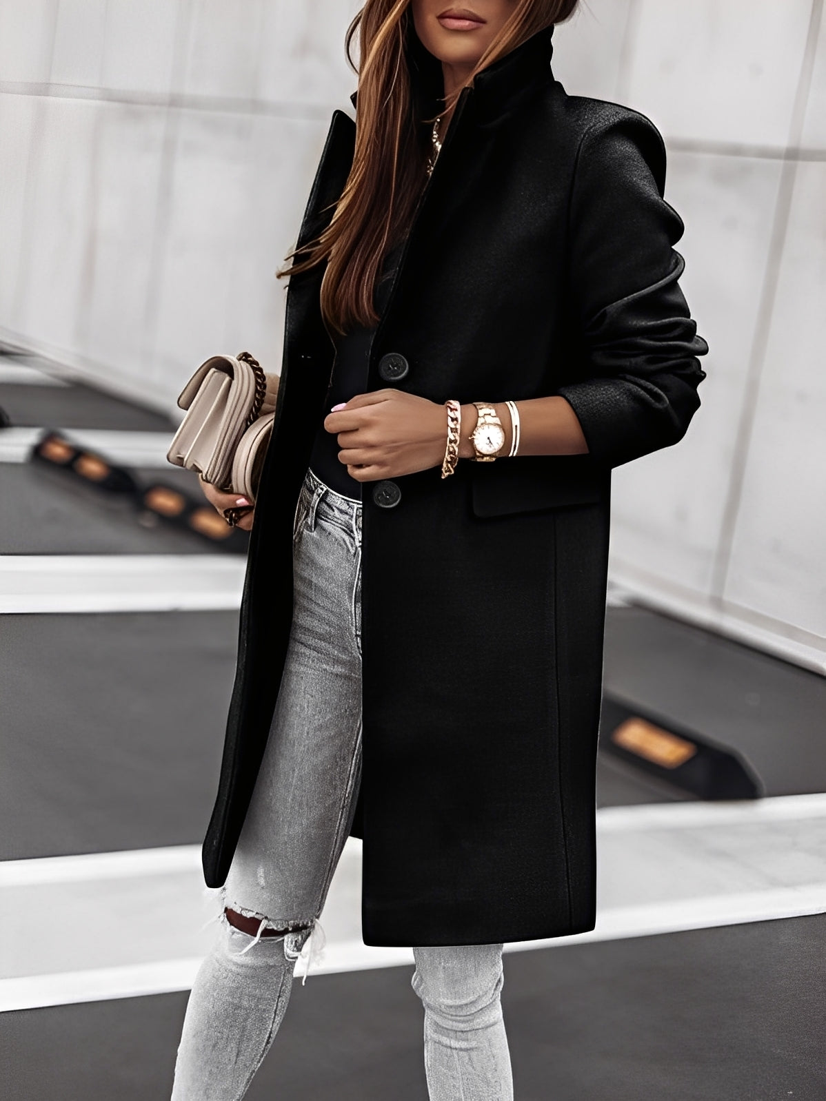 Rhetta - Eleganter Wollmantel mit Knöpfen für Damen