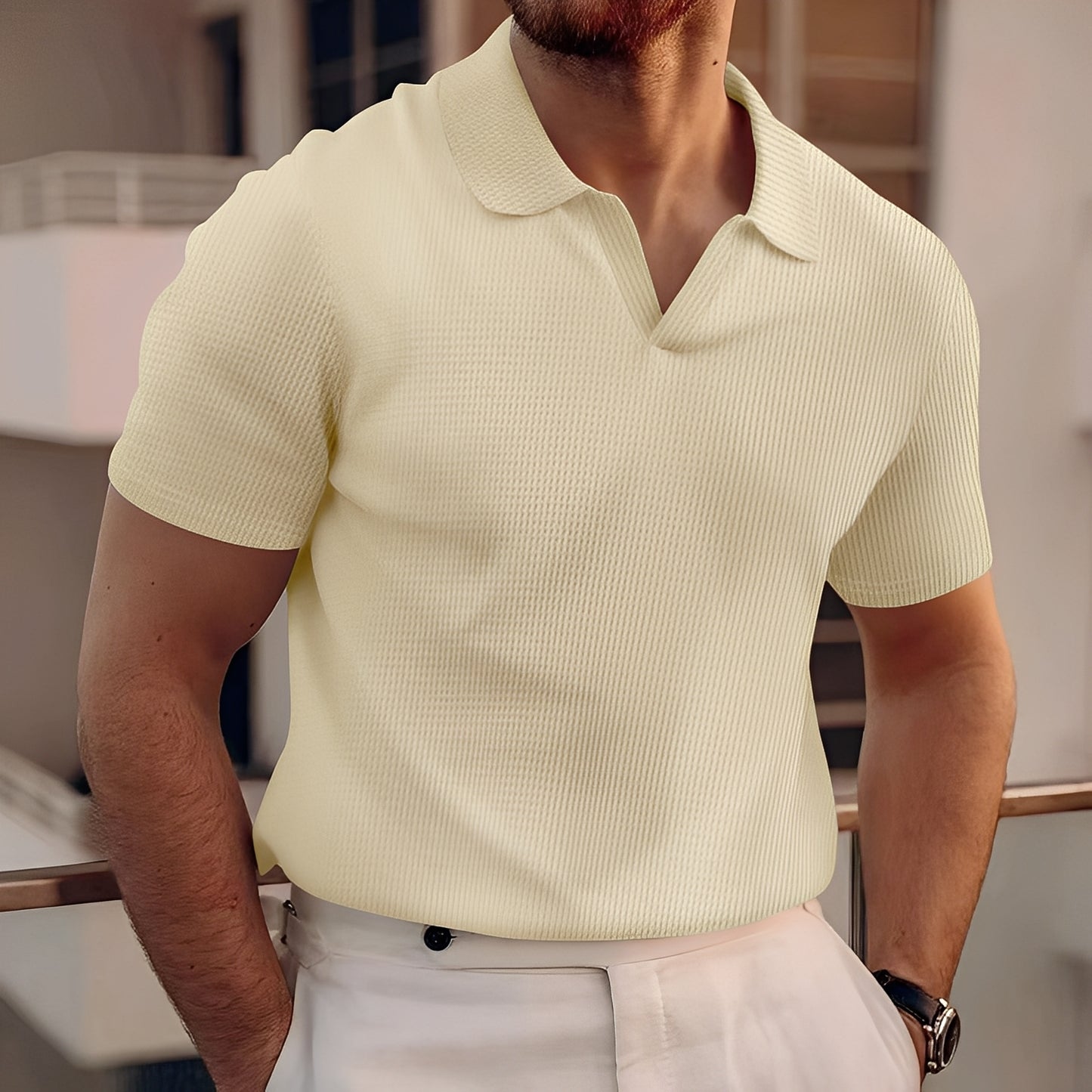 Harley - Schlichtes Kurzarm-Waffel-Poloshirt für Herren