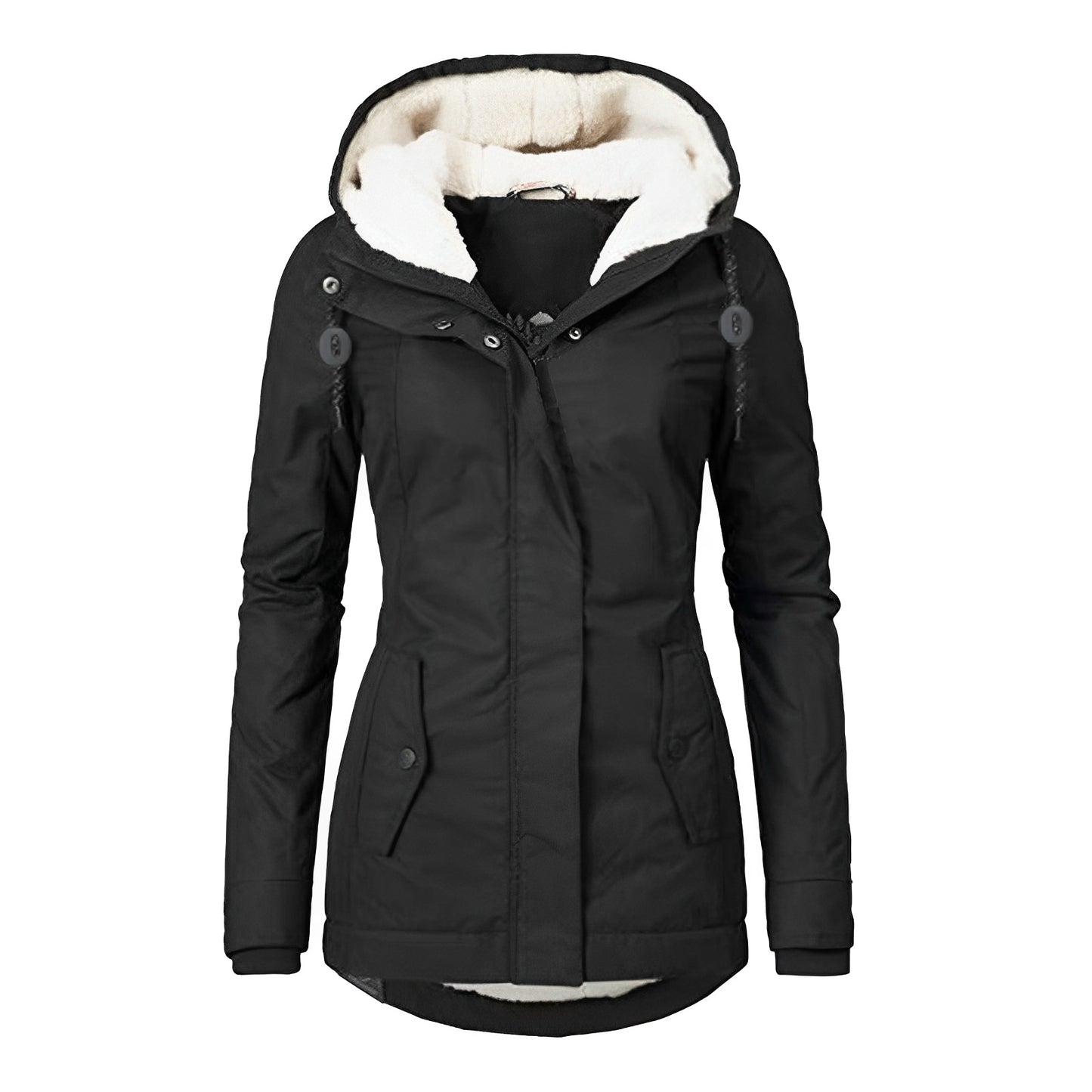 Angelica - Warmer Plisseemantel mit Kapuze für Damen