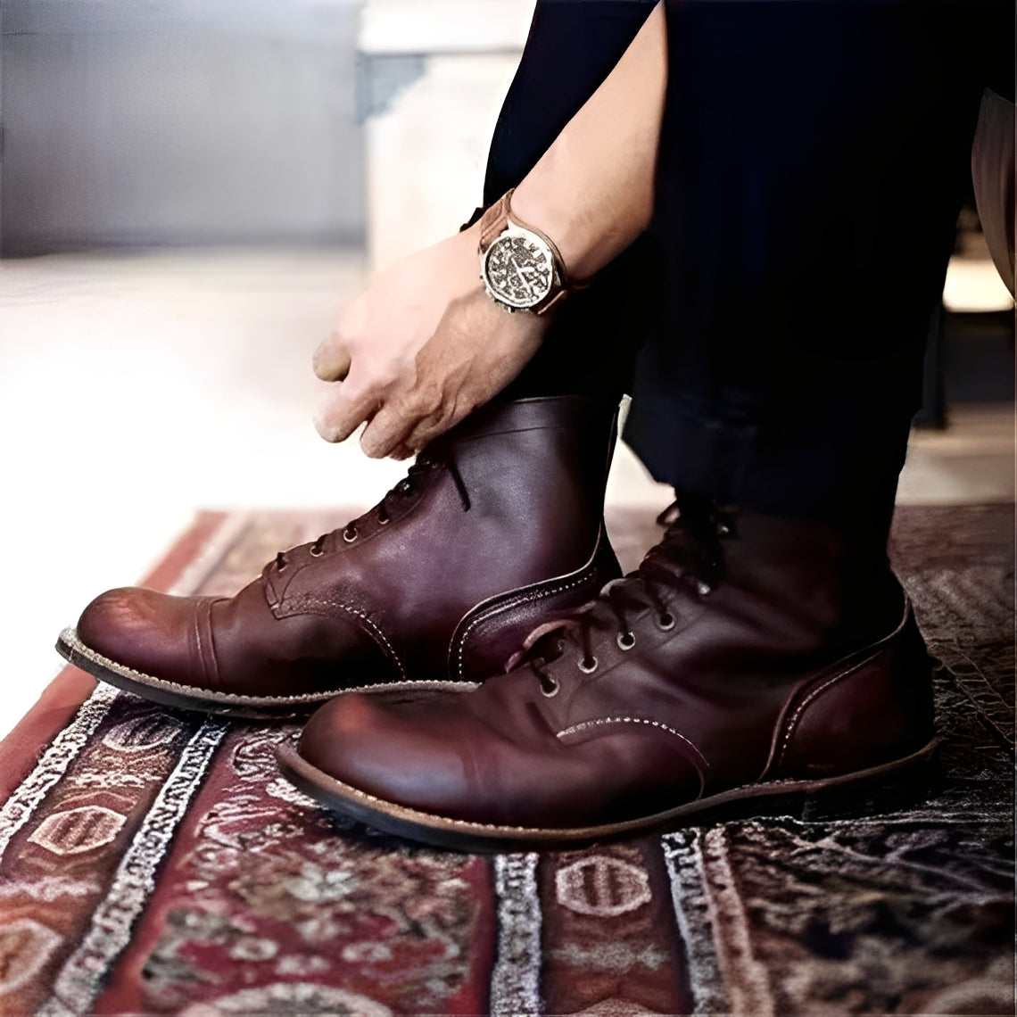 Jaydon - Retro-Lederstiefel mit runder Zehenpartie für Herren