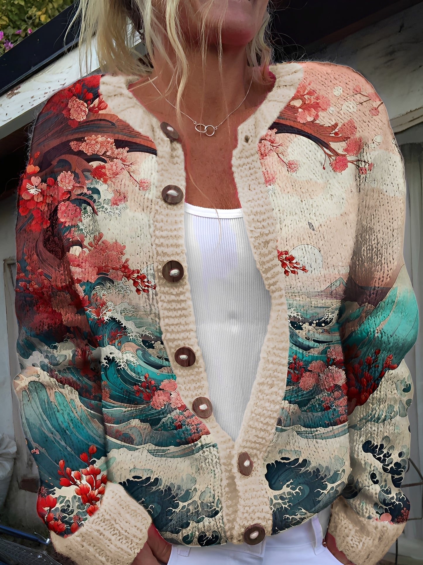 Kandace - Stilvolle Strickjacke mit Blumenmuster für Damen