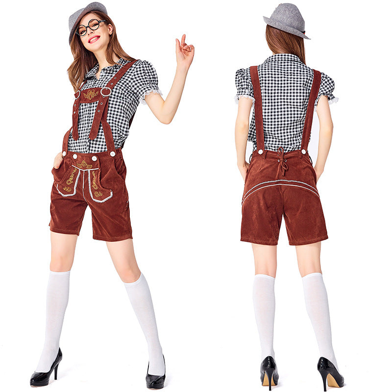 Dahlia - Oktoberfest-Outfit mit karierter Latzhose für Damen