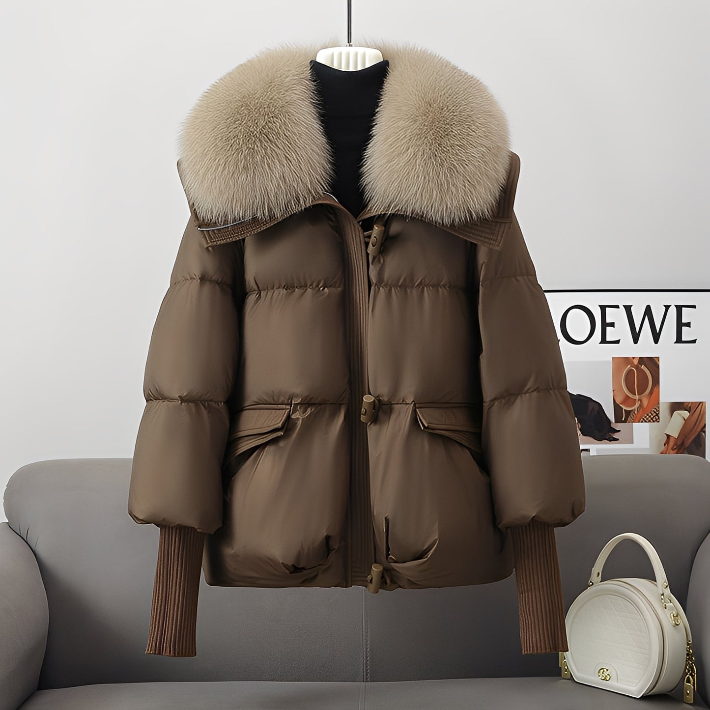 Victoria - elegante Windbreaker-Daunenjacke mit Pelzkragen für Damen