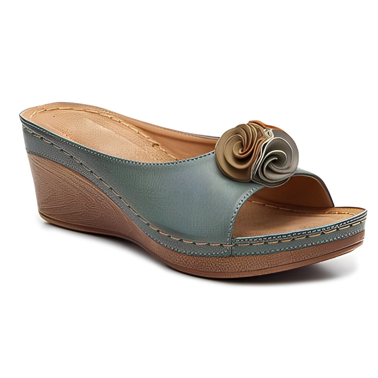 Elora - Damensandalen mit Keilabsatz und Blumenmotiv