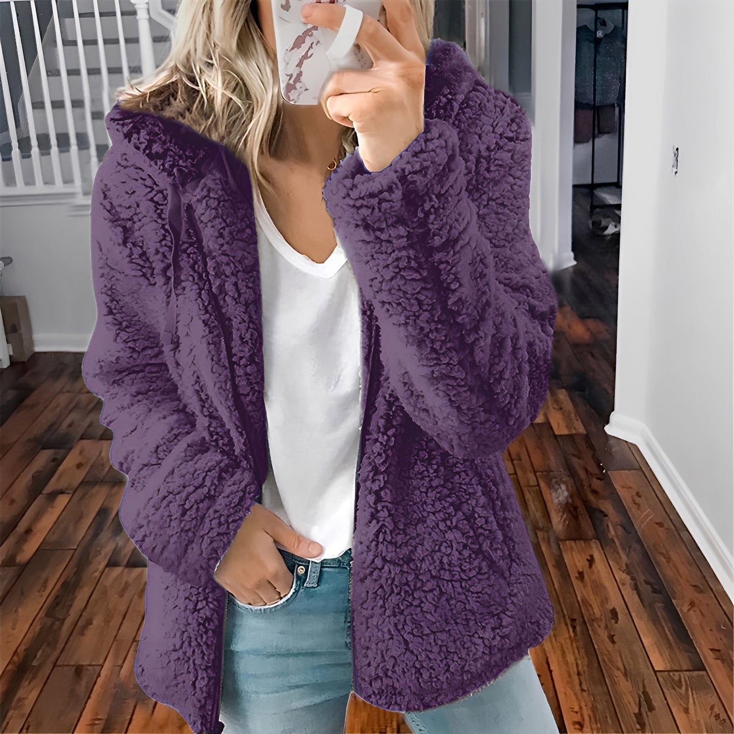 Blaire - Lässige Teddyfell-Kapuzenjacke für Damen