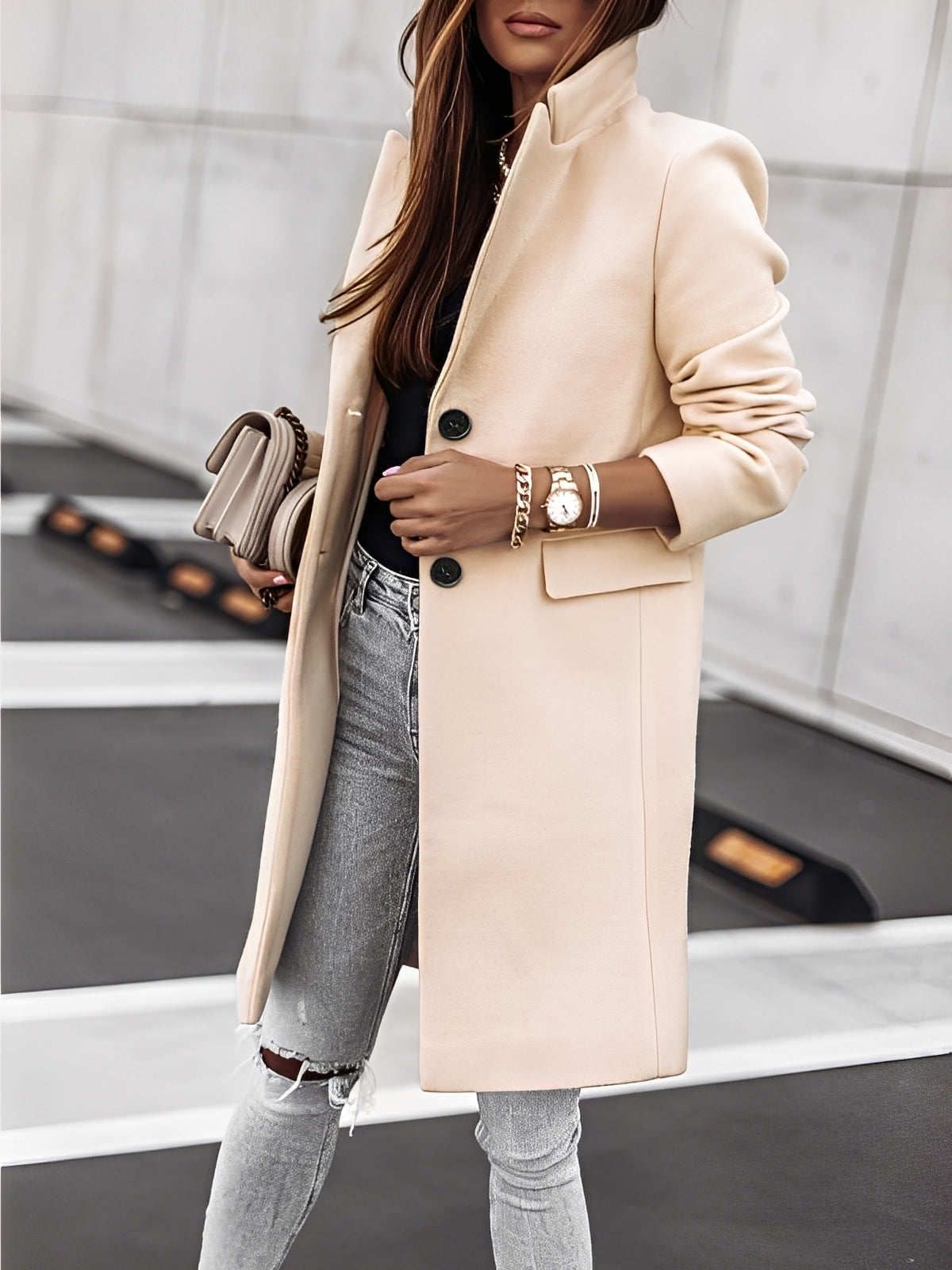 Rhetta - Eleganter Wollmantel mit Knöpfen für Damen