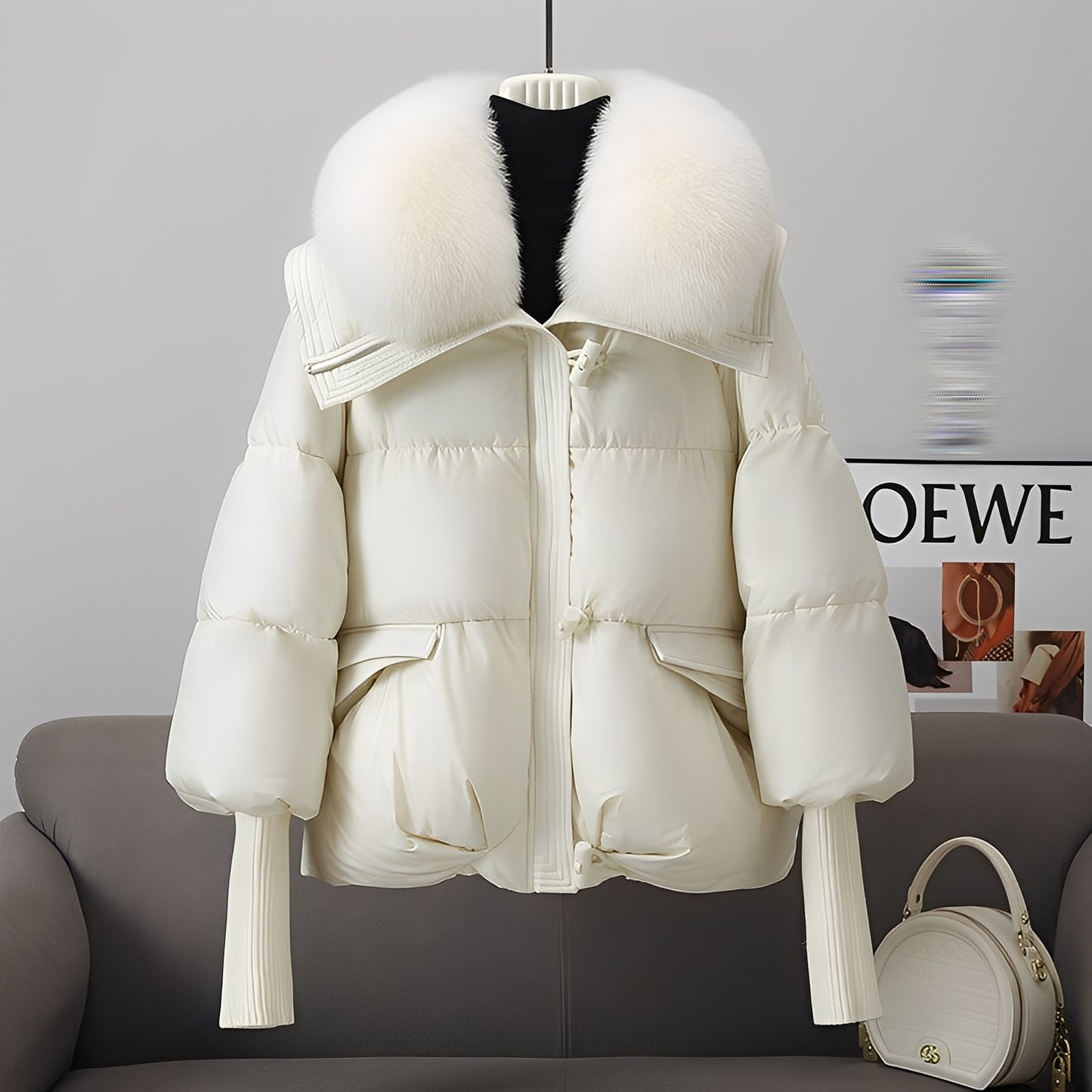 Victoria - elegante Windbreaker-Daunenjacke mit Pelzkragen für Damen