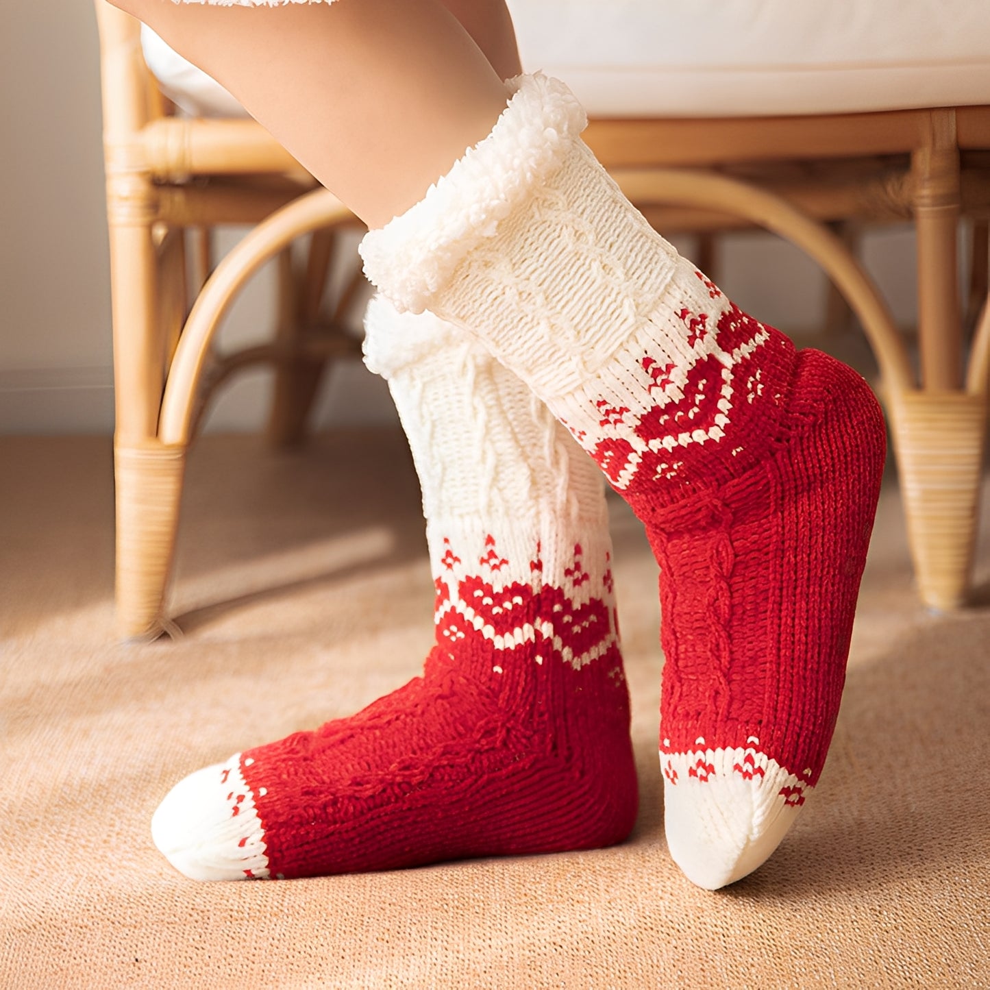 Danika - Stilvolle gestrickte Plüschsocken mit Herzmuster für Damen